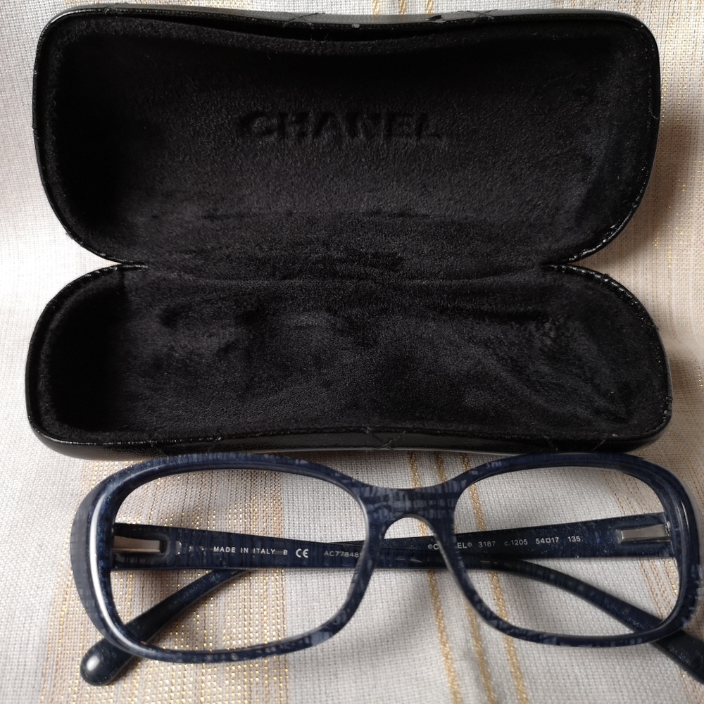 Chanel 3187  Blue 54-17 Tweed Blue Eyeglasses Frames Italy